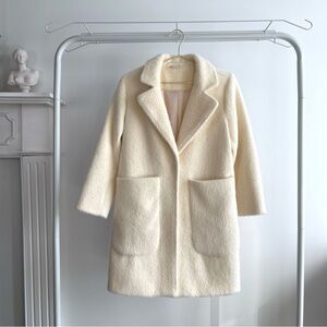 Cream White Faux Mink Fur Coat